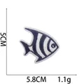 Detail of blue tropical fish embroidered patch with 5.8cm x 5cm size dimensions - Dark Blue Striped Fish Style (5#)