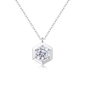 Elegant S925 sterling silver necklace featuring a hexagon pendant with round moissanite - Hexagonal Geometric Style (N13253) - 1ct + GRA Certificate