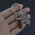 Hamsa Hand and Tiger Eye Crystal Hexagonal Column Keychain with Evil Eye charm - Tiger Eye Stone Bracelet