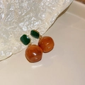 Detailed view of vintage gold earrings with green square gems and orange resin beads - 5# Silver Earring Post - Dark Green Brown Round Style