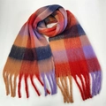 Thick winter scarf with colorful plaid pattern in orange, red and blue with fringe - 30# (Orange Red Purple Blue Spliced Plaid)