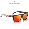 Gafas de sol polarizadas KDEAM de montura cuadrada con lentes de espejo color rojo - Negro Mate / Patilla Floral / Lentes de Espejo Rojos
