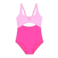 Rosafarbener zweifarbiger Badeanzug für Mädchen mit Taillenausschnitt und Trägern - 104 / Magenta