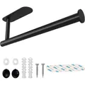 Matte black stainless steel paper towel holder with full drill-free mounting hardware set - 33cm Oval Base / Black