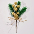 Golden glitter pine cone and berries with pine needles and burlap bow decoration - Gold Glitter Style