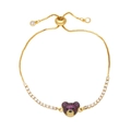 Golden bear bracelet with ruby cubic zirconia and adjustable slider chain for women - Rose Red