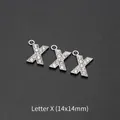 Silver letter X alphabet charm with white rhinestones for DIY jewelry, size 14x14mm - Letter X (10 Pcs)