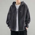 Sweat à capuche zippé gris foncé pour homme avec poches avant et coupe décontractée - Gris clair