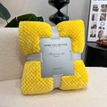 Folded bright yellow flannel blanket with soft pineapple lattice texture and grey ribbon - Bright Yellow