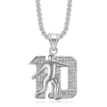 Iced out silver number 10 pendant with football player figure on box chain necklace - Silver Color Single Pendant