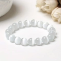 Elegant milky white cat's eye stone beaded bracelet with glossy round beads for women - 10mm White