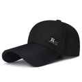 Schwarze Herren Sport-Baseballkappe mit langem Schirm und weißer Logo-Stickerei - Verstellbar / Schwarz
