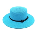 Close-up of bright blue straw hat featuring woven texture and black decorative rope band - M (56-58cm) / Lake Blue