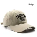 Vintage beige washed cotton baseball cap featuring black Florida Miami 1822 embroidery - Beige