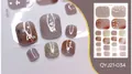 Stickers pour ongles de pieds imperméables en gris-violet et marron caramel pailleté - QYJ21-034 (Rose Nude/Dégradé Caramel/Paillettes Dorées)