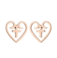 Minimalist rose gold heart cross stud earrings for women in polished stainless steel finish - Heart Cross / Rose Gold