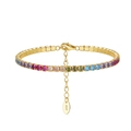 Elegant S925 sterling silver rainbow zircon tennis bracelet with gold plating finish - Machine-made Tennis Chain 3mm Colored Zirconium Electroplated 14k Gold Approx. 5.44g.