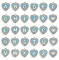 Light blue enamel heart-shaped alphabet pendant charms with gold-plated alloy edges - Letter A / Heart / Blue
