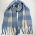 Winter thick plush scarf with blue and white checkered pattern and decorative tassels - 15# (Blue White Plaid)