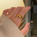 Minimalist adjustable gold-plated stackable ring set with twist and smooth band designs - KTG028J-Twist And Smooth Stacking Combo