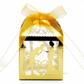 Golden laser-cut wedding favor box with romantic silhouette and Thank You ribbon - Reflective Gold