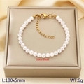 Elegante bracciale di perline di vetro bianco 5mm con chiusura a moschettone dorata - 5MM Oro