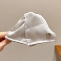Silver grey satin triangle hair claw clip with a round gold metal brand accent - White Style 4