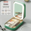 Green portable makeup organizer with 1200mAh LED light mirror and leather texture case - Fruit Green