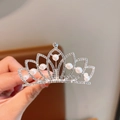 Elegant silver crown hair comb featuring sparkling rhinestones and seven round pearls - 17# Rhombus Pearl Crown Hair Comb (Medium)