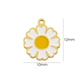 Detail of 10x12mm white daisy enamel charm with gold plating and size measurements - Daisy