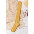 Thick warm yellow coral fleece over-knee socks for women in soft plush material - One Size / Yellow