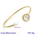 Bracelet jonc ouvert en acier doré avec cristal et perle de nacre, taille interne 56x2,5mm - Style Cristal Clair Or (KB123065-K)