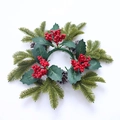 Christmas candle ring with pine needles, red berries and small pine cones on white background - Christmas Candle Holder No.3