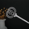 Silver openwork hair stick with geometric hollow design for traditional hair styling - Wave Hollow Round Head (F505)
