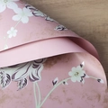 Pink vintage waterproof flower wrapping paper with white floral print and purple leaves - Fragrant Rose / Paris Red
