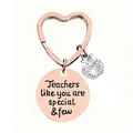 Rose gold heart keychain with engraved teacher quote and crystal apple charm - JSYZ008 Teachers like you are special & few / Rose Gold