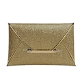 Sparkling gold sequin envelope clutch bag with metallic trim for formal evening parties - Gold