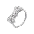 Close-up of silver bow ring set with sparkling zircons and delicate knot details - 3D Bowknot Zirconia Ring (VJ625 Platinum)