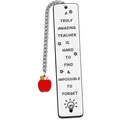 Silver metal bookmark with red apple pendant and teacher appreciation engraving - Red Apple/Amazing Teacher-10
