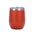 Detail view of red 12oz stainless steel egg tumbler with clear lid and matte finish - Orange Red