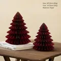 Mini burgundy honeycomb paper Christmas tree desk decorations in two sizes - Red Honeycomb Paper Christmas Tree Set of 2