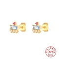 Macro shot of S925 sterling silver studs with colorful gemstones and 925 hallmarks - Gold-Style 1-Multi-color Gemstones (Red/Blue/White)
