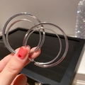 Pendientes de doble aro plateados con acabado metálico minimalista para mujer - 49# Poste de pendiente de plata - Plata