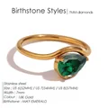 Pear-cut green emerald gemstone ring in 18K gold finish, stainless steel 7mm band - May Green