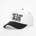 Close-up of LETS GO TO THE BEACH embroidery on black and white cotton baseball cap - One Size / White and Black Splicing