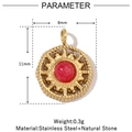 Gold stainless steel sunburst pendant with red natural stone, 11mm by 8mm size - VG850-Gold Rectangle Red Stone (Pack of 3)