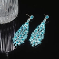 Elegant lake blue rhinestone teardrop tassel earrings with silver base in a luxe style - 57# Silver Lake Blue Rhinestone Long Style