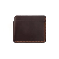 Detail of dark brown leather card holder with prominent orange hand-stitched seams - KB15 Style (Horizontal) / Coffee