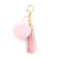 Portachiavi con pompon rosa in finta pelliccia nappe e dettagli in metallo dorato - Rosa Chiaro