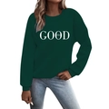 Dark green crewneck sweatshirt with white GOOD vibes print for a casual street style look - S / Dark Green